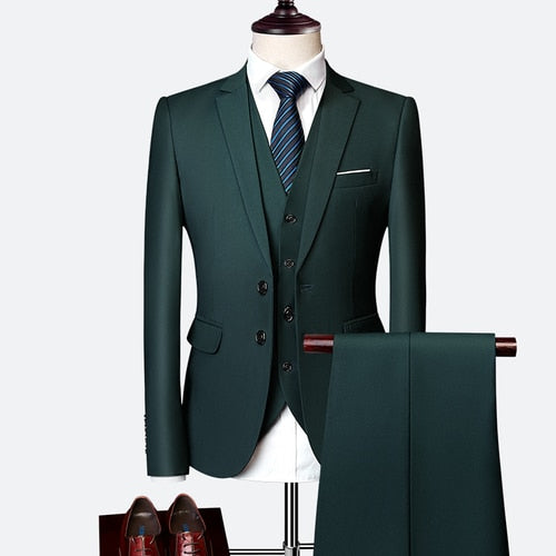 Slim Fit Tuxedo Formal Wedding Prom Work Suits 3Pcs Set Jacket Pants Vest - LaTezza Online Shop