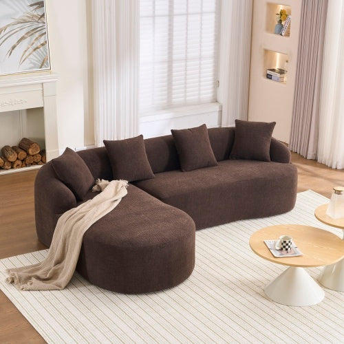 LY-022 Full Compression Sponge L-Shape Sectional Sofa Brown Modular Chaise Chenille Couch 30D High-Density 900 Lbs. - LaTezza Online Shop