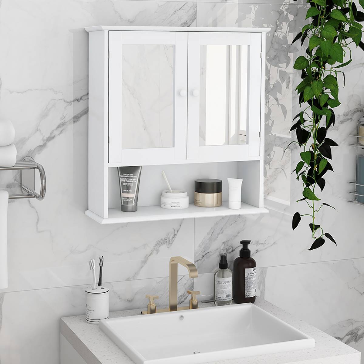 Bathroom Wall Cabinet With Double Mirror Doors And Shelves - LaTezza Online Shop