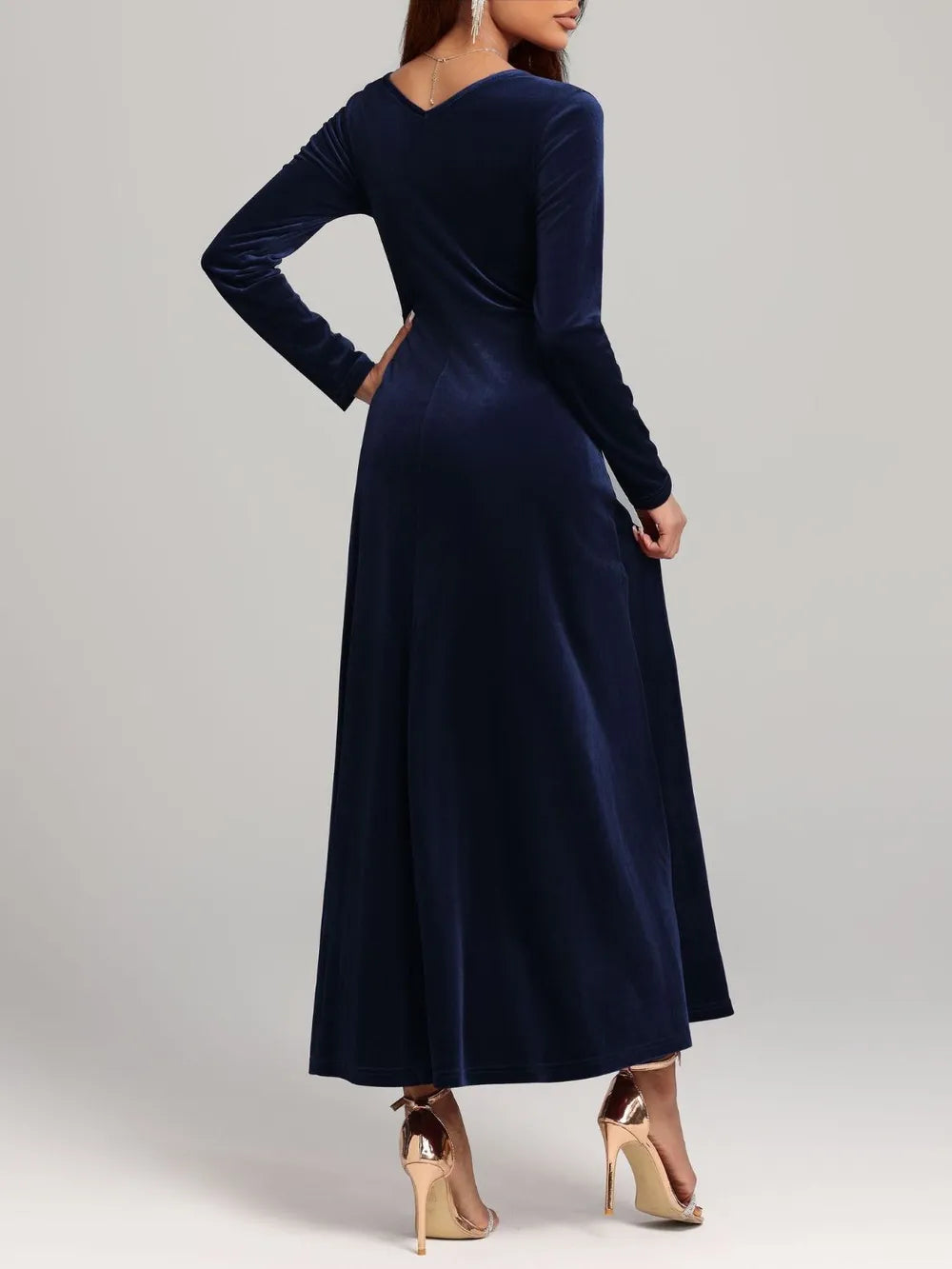 Square Neck Long Sleeve Velvet Dress - LaTezza Online Shop