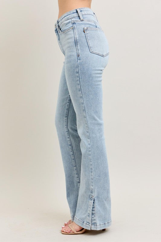 Judy Blue Full Size Tummy Control Vintage Wash Side Slit Slim Boot Jeans Plus Size - LaTezza Online Shop