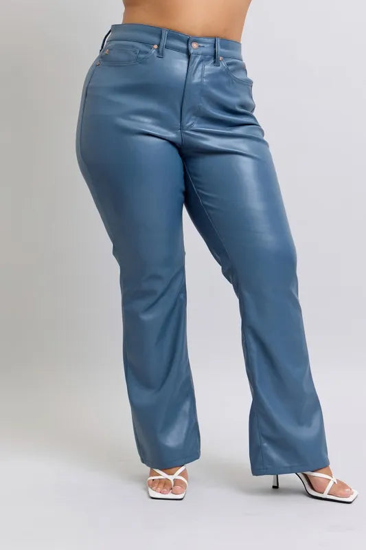 Judy Blue Full Size High Waist Tummy Control Faux Leather Bootcut Pants Plus Size - LaTezza Online Shop