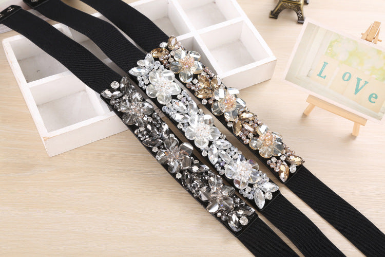 Rhinestone Crystal Waist Women's Elastic Belts - LaTezza Online Shop