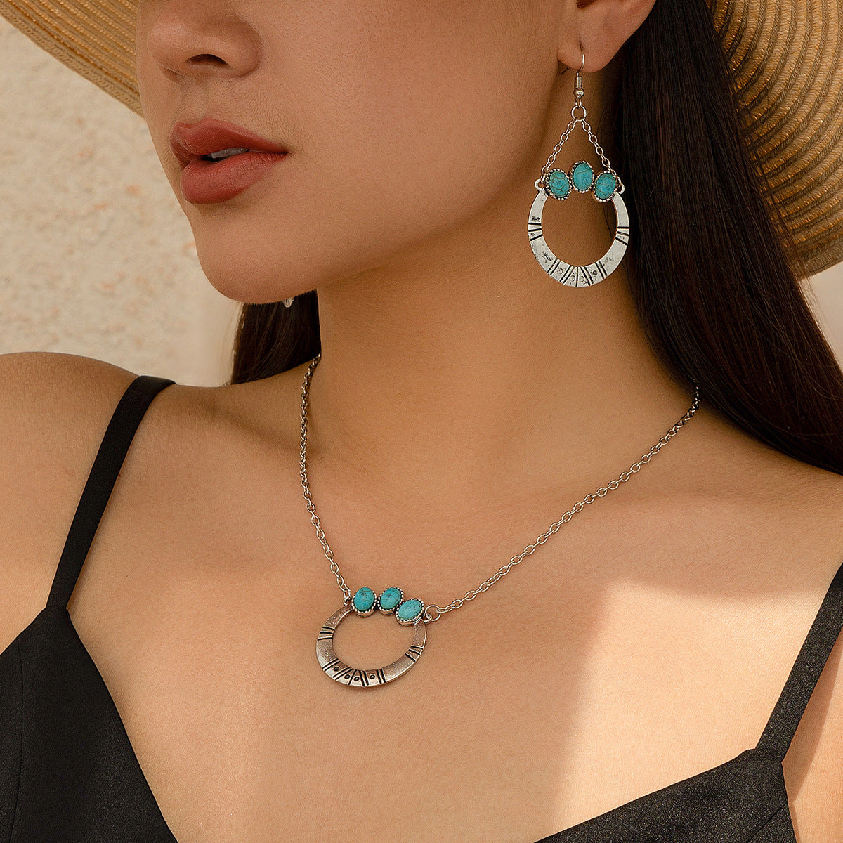 Holiday Ethnic Style Pine Stone Coconut Tree Necklace Simple Thread Love Neck Jewelry Set - LaTezza Online Shop