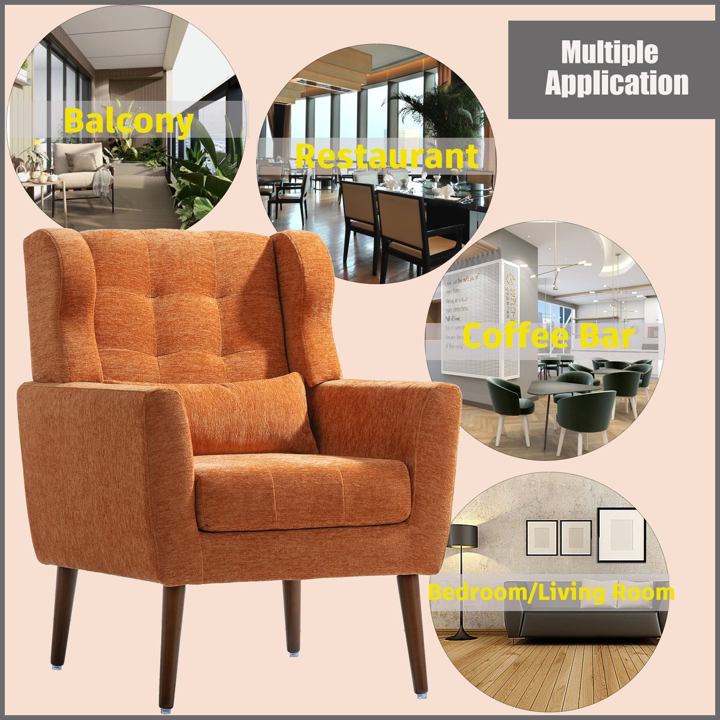 Modern Accent Chair Upholstered Foam Filled Living Room Chairs Comfy Reading Chair Mid Century Modern Chair (Orange) - LaTezza Online Shop