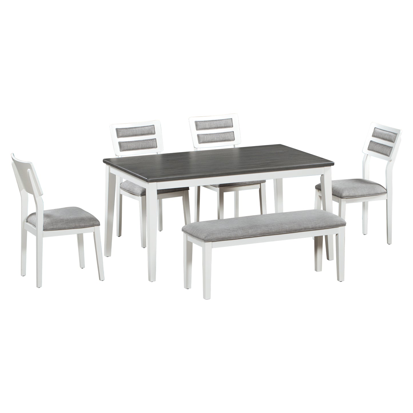 TREXM Classic and Traditional Style 6 - Piece Dining Set, Includes Dining Table 4 Upholstered Chairs & Bench (White+Gray) - LaTezza Online Shop