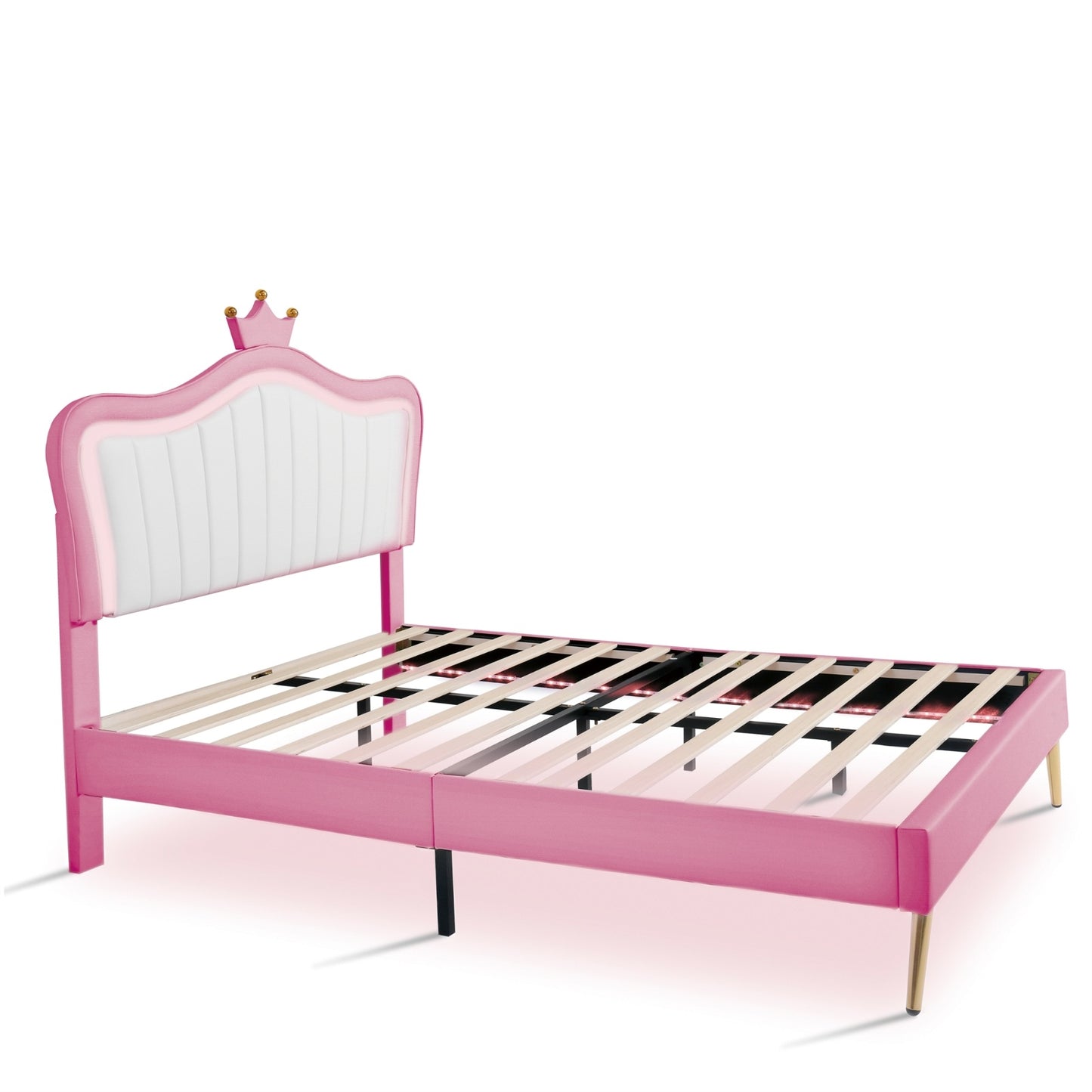 Full Size Upholstered Bed Frame With LED Lights & Crown Headboard - LaTezza Online Shop