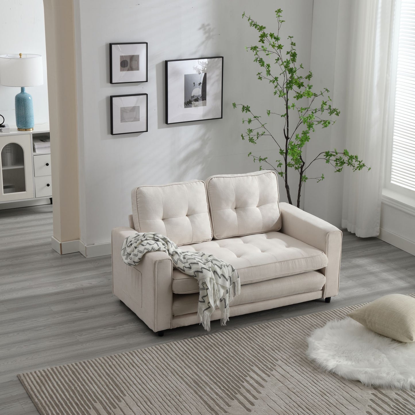 3 Fold Sofa Convertible Futon Couch sleeper sofabed Space saving loveseat Dark Gray & Light Gray & Beige - LaTezza Online Shop