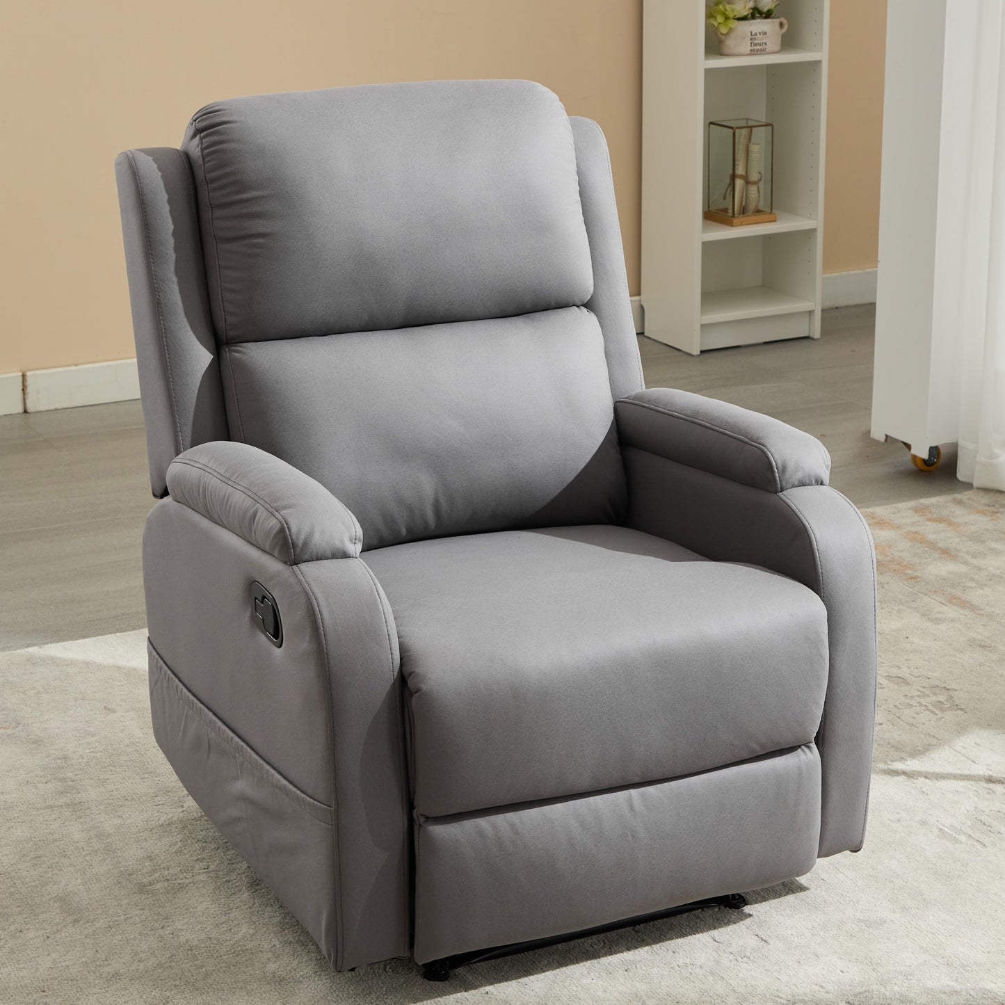 PU leather recliner massage chair with adjustable leg positions at the back, easy to reach side buttons - gray - LaTezza Online Shop