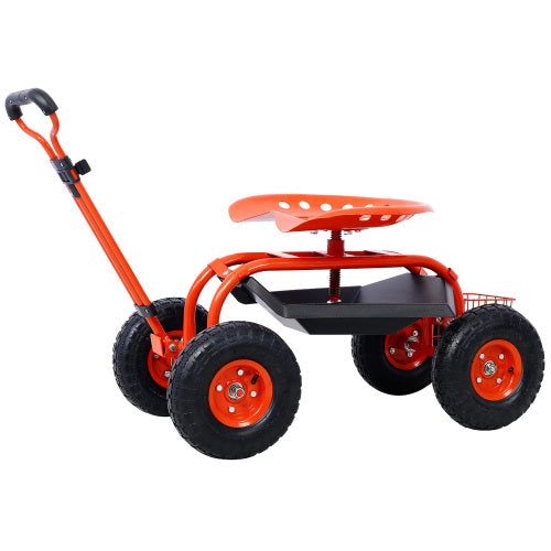 Garden cart rolling scooter, adjustable height with 4 wheels and extendable handle with 360 degree seat and tool tray (red) - LaTezza Online Shop