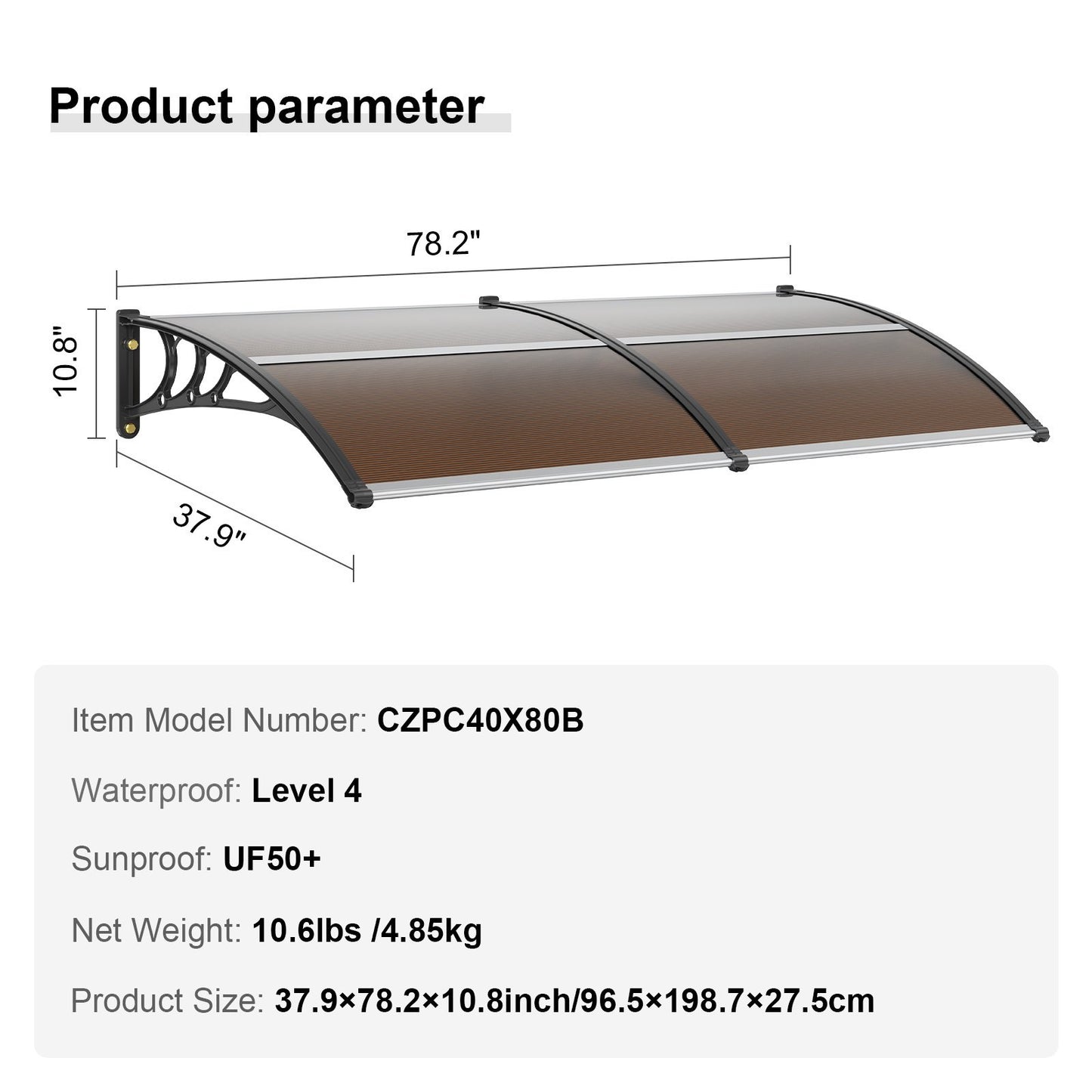VEVOR Window Door Awning Canopy , UPF 50 Polycarbonate Entry Door Outdoor Window Awning Exterior, Front Door Overhang Awning For Sun Shutter, UV, Rain, Snow Protection, Hollow Sheet - LaTezza Online Shop