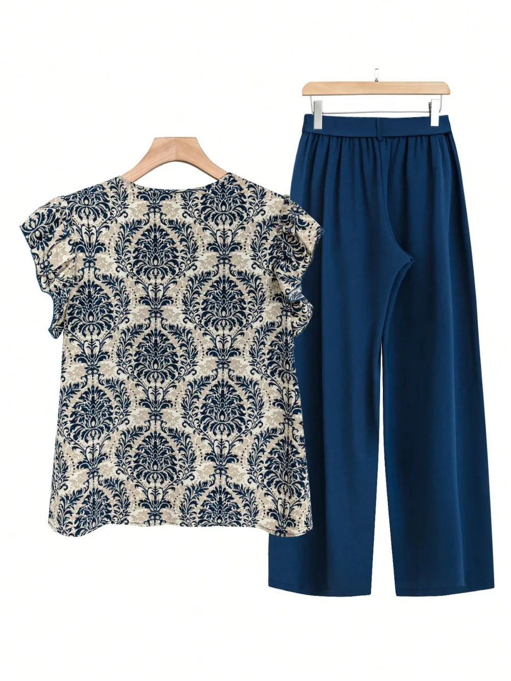 Printed Ruffled Cap Sleeve Top and Pants Set - LaTezza Online Shop