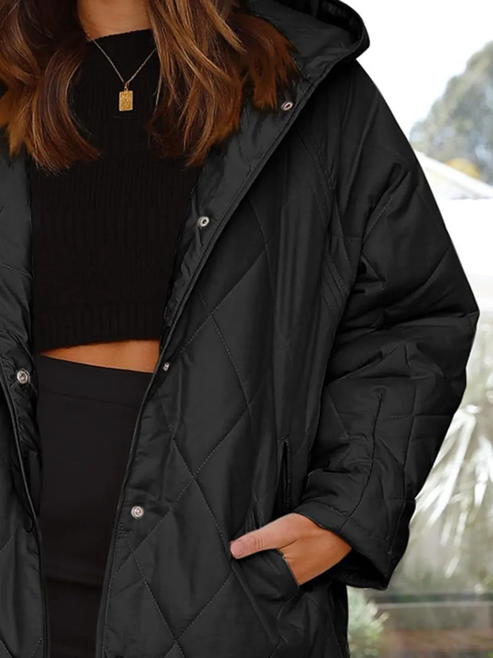Slit Snap Down Long Sleeve Hooded Jacket - LaTezza Online Shop