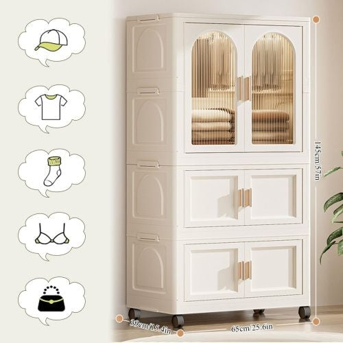 Side Wide Folding Wardrobe With Magnetic Door Plastic Storage Cabinet With Wheels One Layer Of Wardrobe X Two Layers Of Folding BoxesX 10 Hangers - LaTezza Online Shop