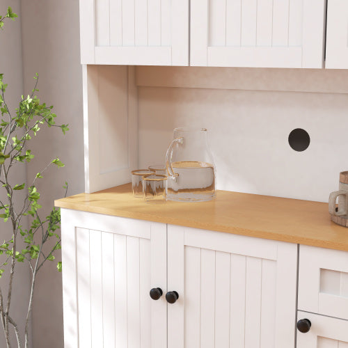 Kitchen Storage Cabinet With Microwave Countertop, Freestanding Cabinet With Adjustable Shelves, 6 Doors And 1 Drawer - White - LaTezza Online Shop