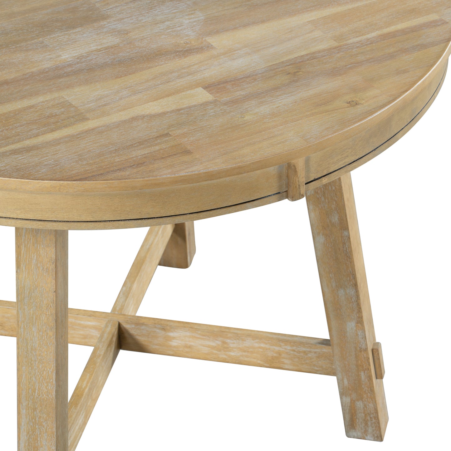 TREXM 5-Piece Farmhouse Dining Table Set Wood Round Extendable Dining Table and 4 Upholstered Dining Chairs (Natural Wood Wash) - LaTezza Online Shop