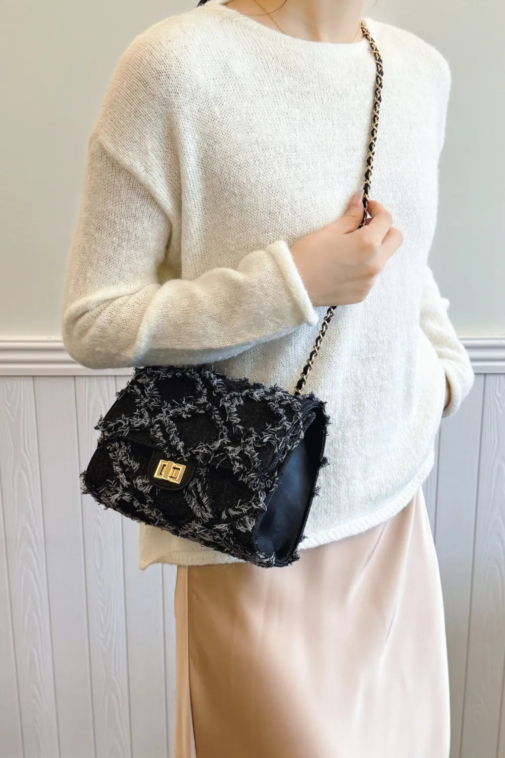 Raw Hem Denim Crossbody Bag - LaTezza Online Shop