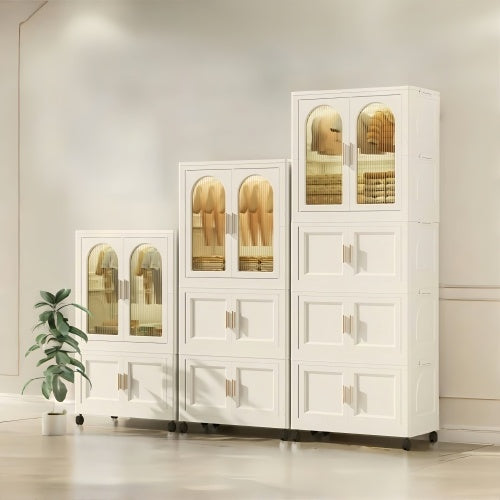 Side Wide Folding Wardrobe With Magnetic Door Plastic Storage Cabinet With Wheels One Layer Of Wardrobe X Two Layers Of Folding BoxesX 10 Hangers - LaTezza Online Shop