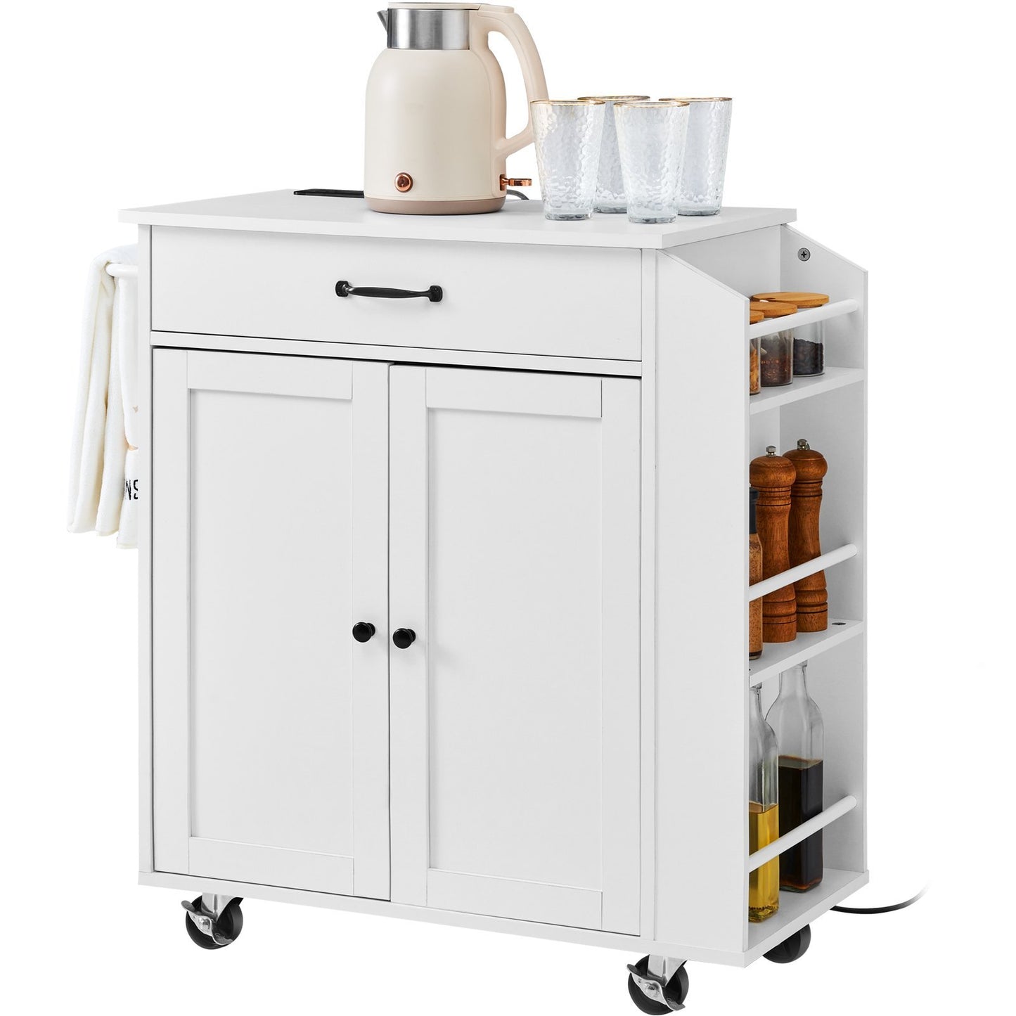 VEVOR Kitchen Island Cart Rolling Storage Cabinet On Wheel With Charging Station - LaTezza Online Shop