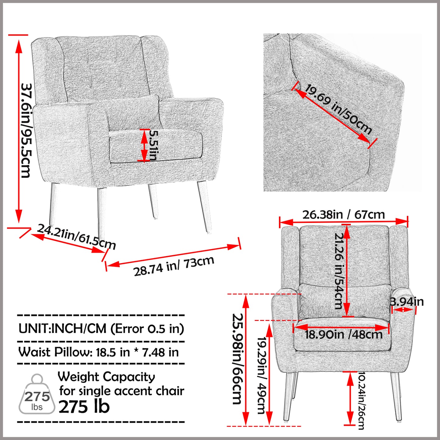 Modern Accent Chair Upholstered Foam Filled Living Room Chairs Comfy Reading Chair Mid Century Modern Chair (Orange) - LaTezza Online Shop