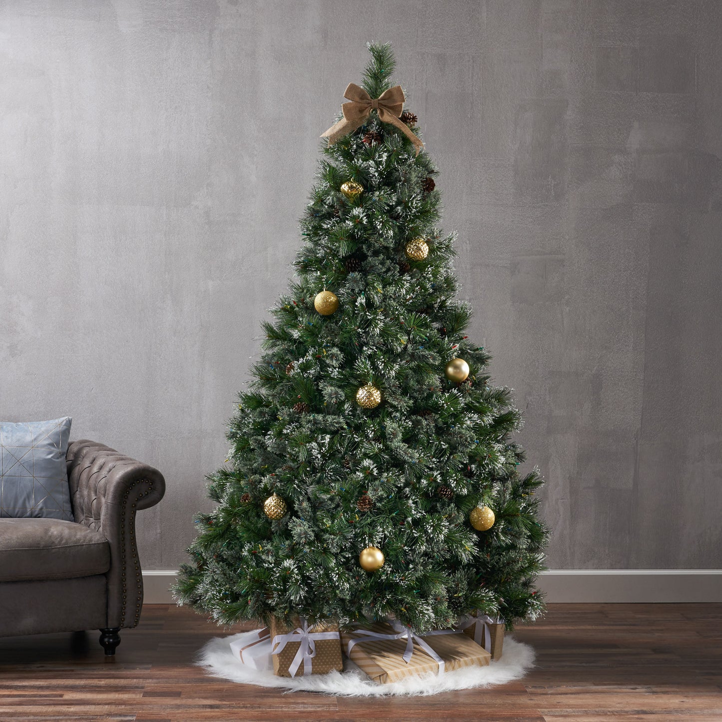 7' Cashmere and Snow Bristle Mixed Tree with 75Pine Cones and 900 LED Lights-UL,1233tips,Dia.:59 - LaTezza Online Shop