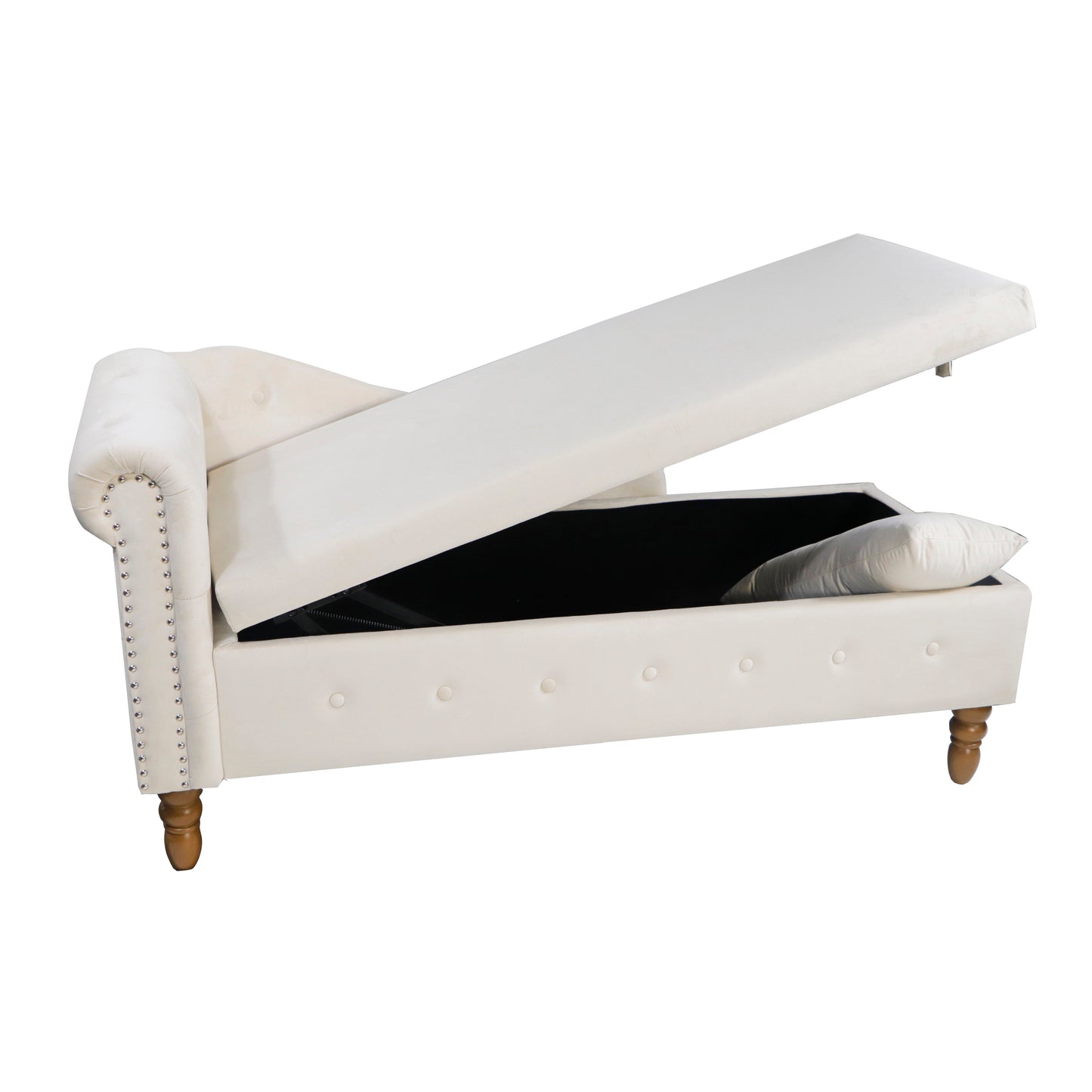 Beige Chaise Lounge Indoor Velvet Lounge Chair for Bedroom with Storage & Pillow Modern Upholstered Rolled Arm Chase Lounge - LaTezza Online Shop