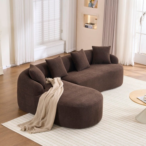LY-022 Full Compression Sponge L-Shape Sectional Sofa Brown Modular Chaise Chenille Couch 30D High-Density 900 Lbs. - LaTezza Online Shop