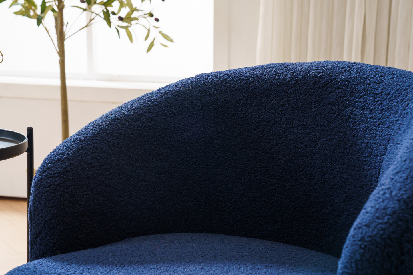 Teddy Fabric Swivel Accent Armchair Barrel Chair With Black Powder Coating Metal Ring Dark Blue - LaTezza Online Shop
