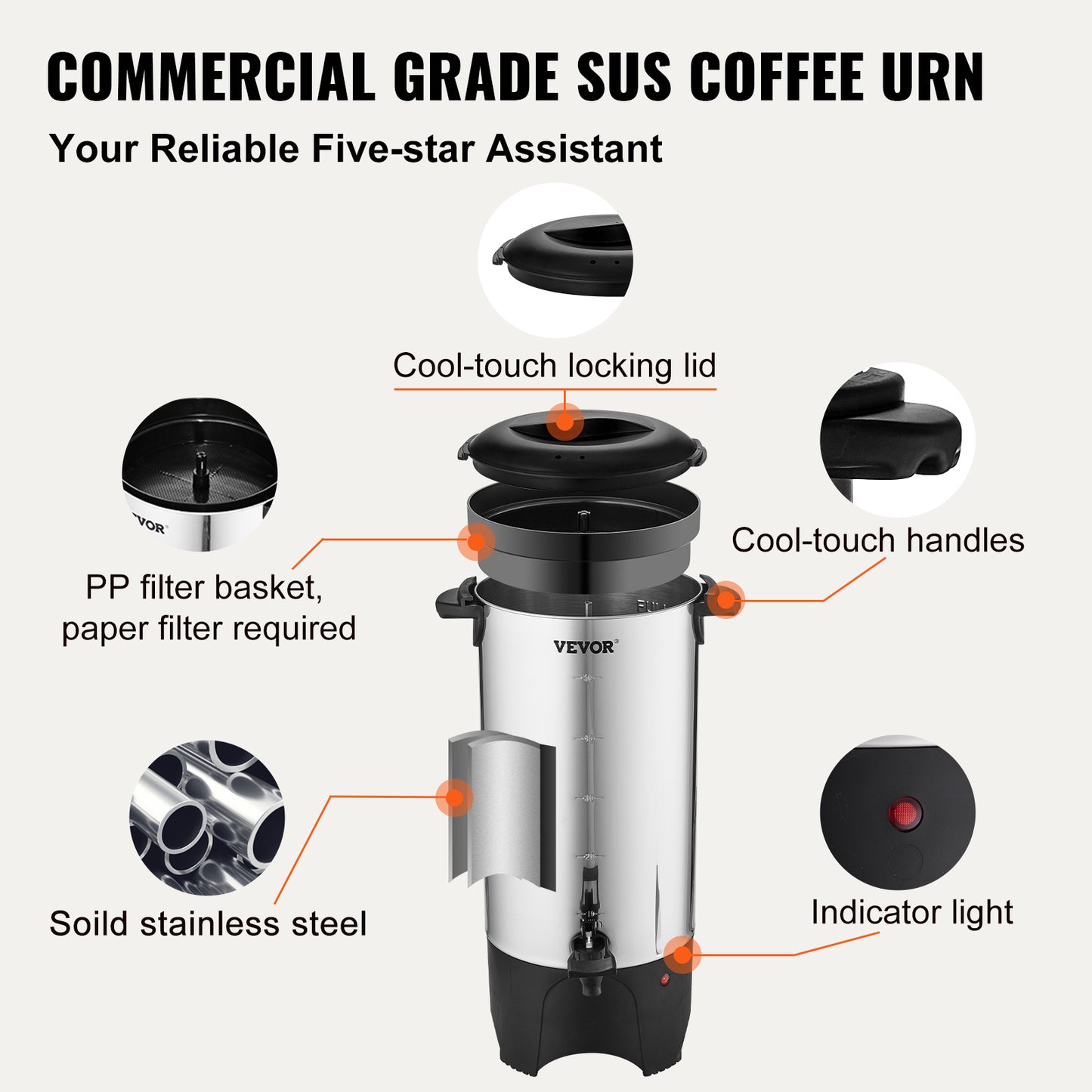 VEVOR Commercial Coffee Urn 50 Cup Stainless Steel Coffee Dispenser Fast Brew - LaTezza Online Shop