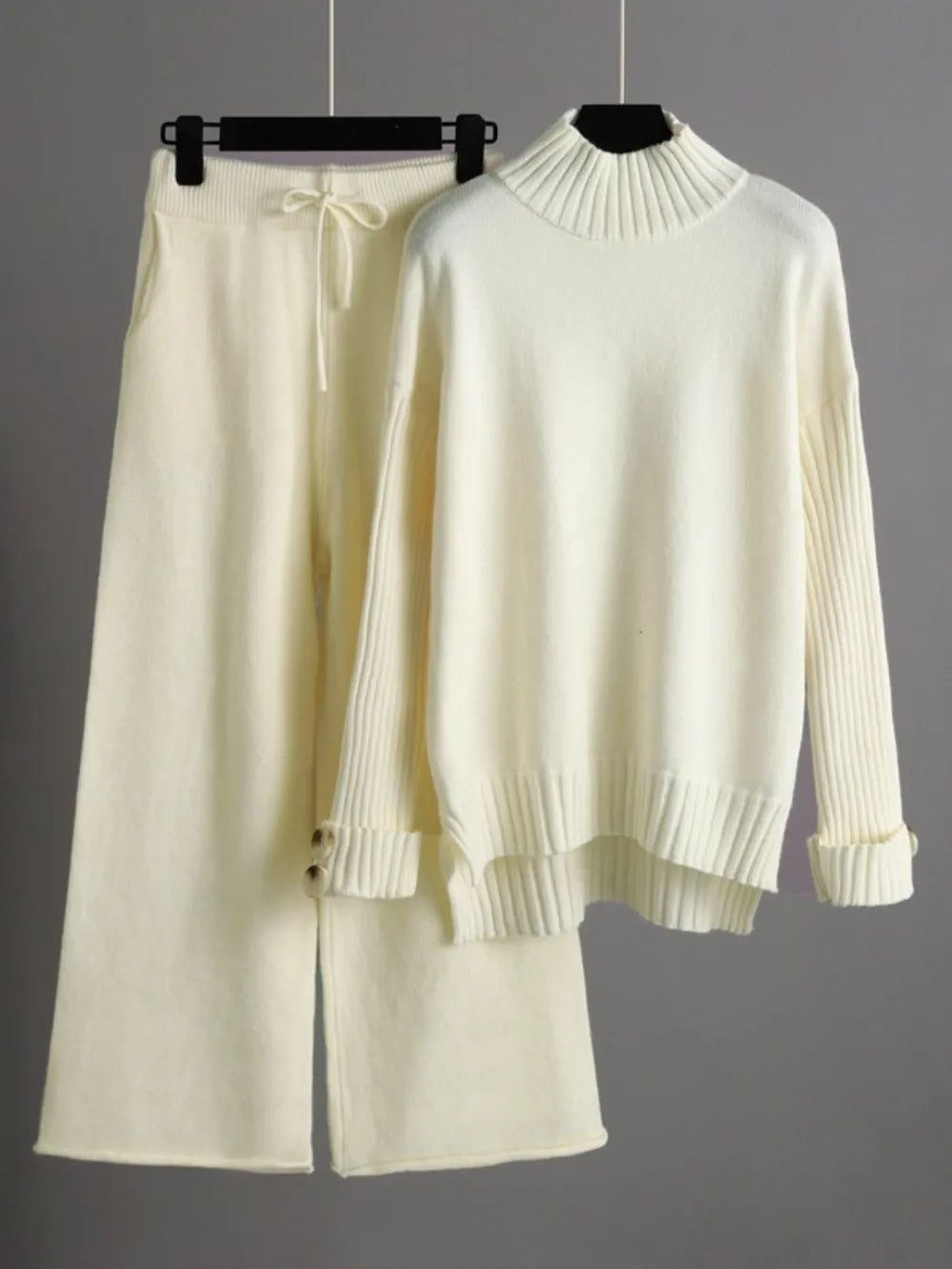 High- Low Turtleneck Long Sleeve Top and Pants Sweater Set - LaTezza Online Shop