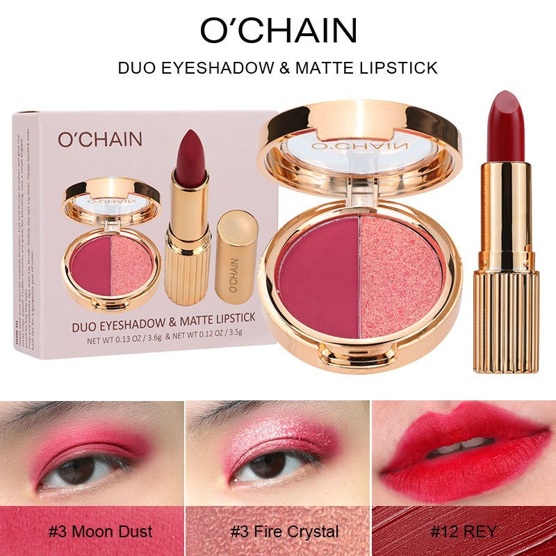O'CHAIN Pearlescent two-color eyeshadow Matte lipstick does not fade and does not stick to the cup powdery delicate eyeshadow palette - LaTezza Online Shop