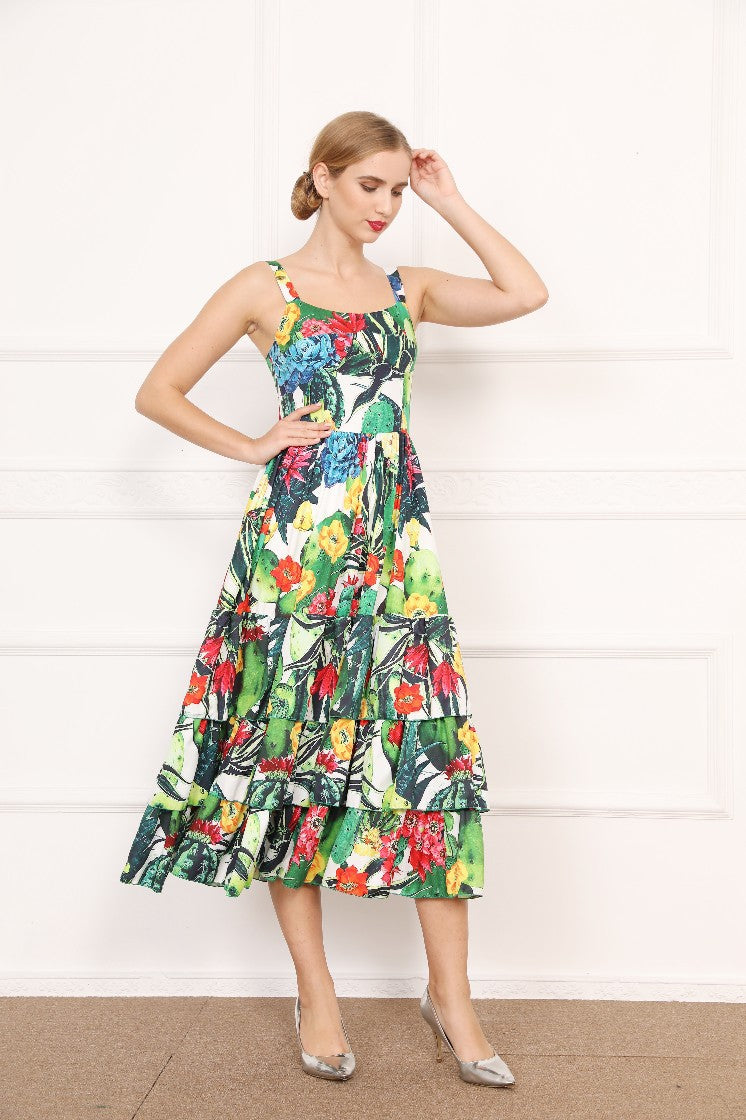 Spring And Summer New Cactus Suspender Dress Cake Cotton Women's Dress - LaTezza Online Shop
