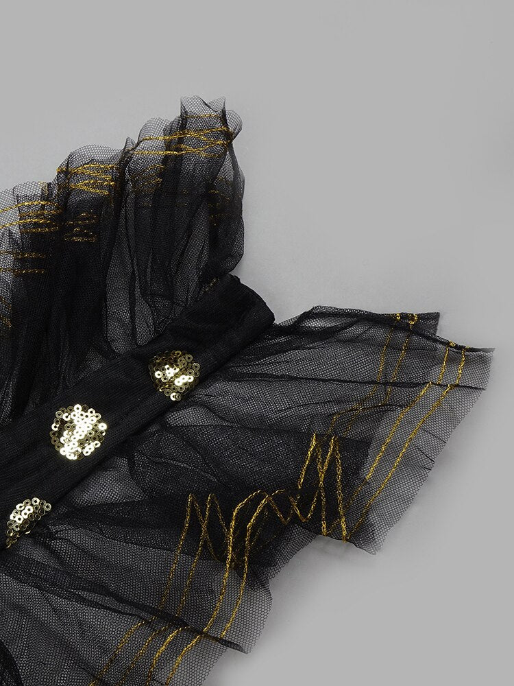 Backless Black Evening Dress Women Neck Sleeveless Ruffles Sequins Dress Summer New Trendy - LaTezza Online Shop