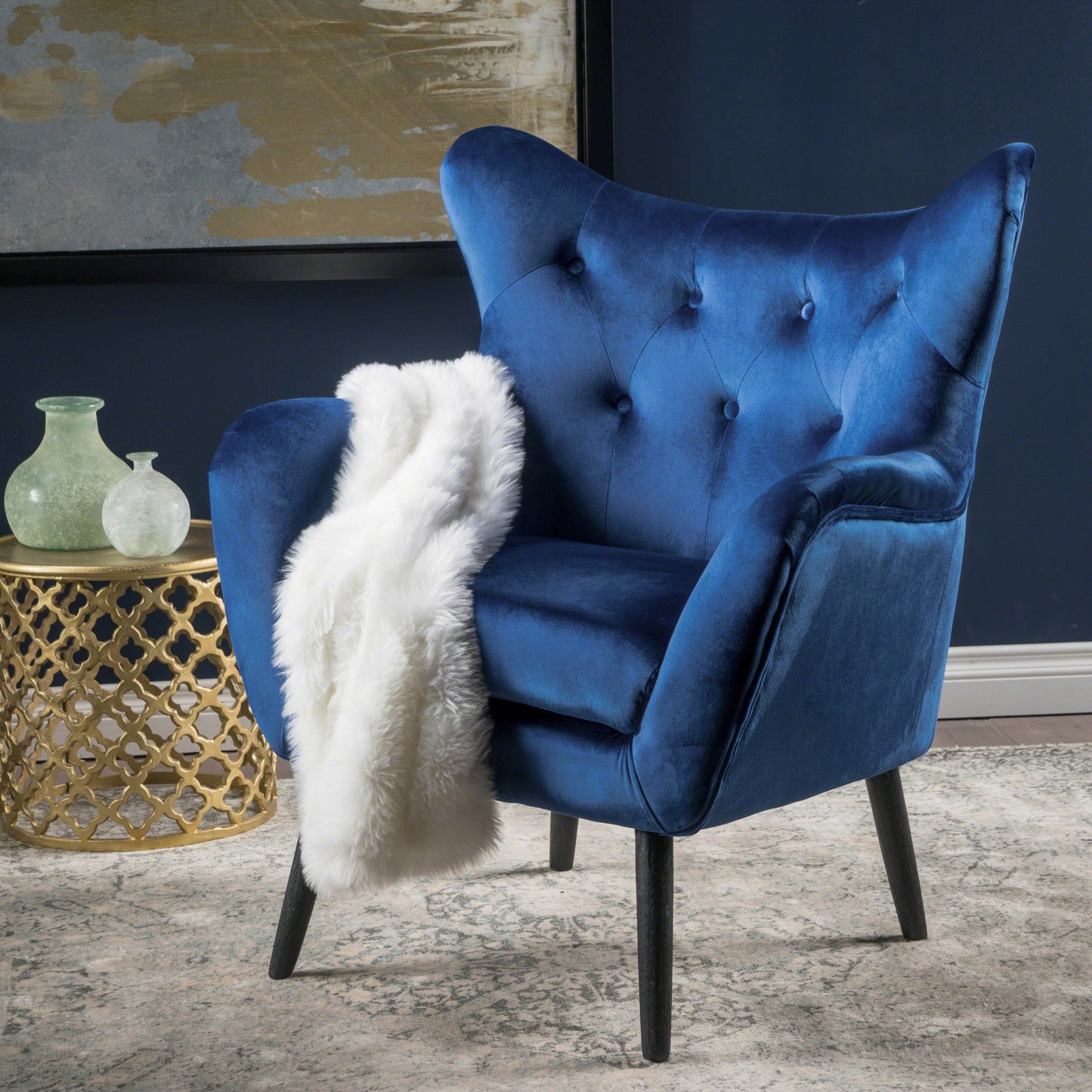 Navy Blue Armchair for Living Room, Velvet Upholstered - LaTezza Online Shop