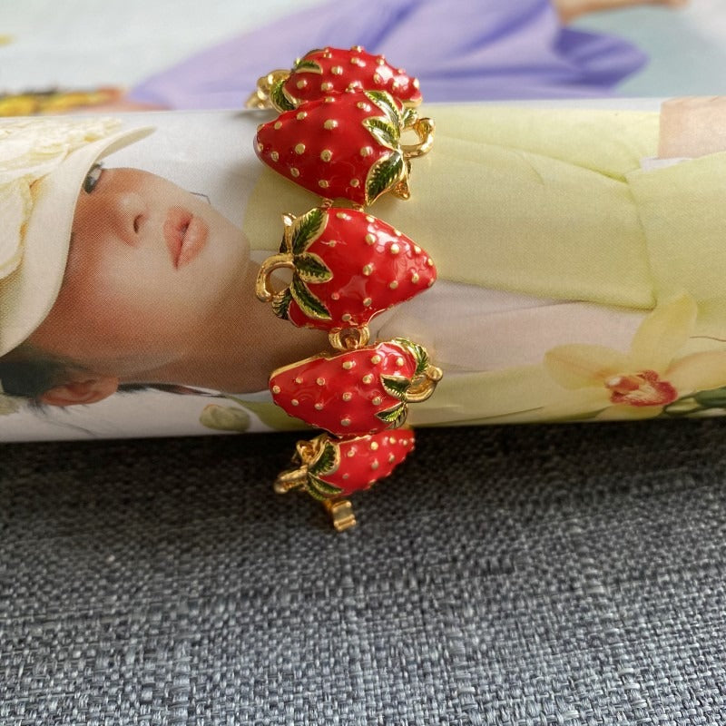 Sweet enamel glaze Chinese red strawberry fruit bracelet buckle bracelet - LaTezza Online Shop