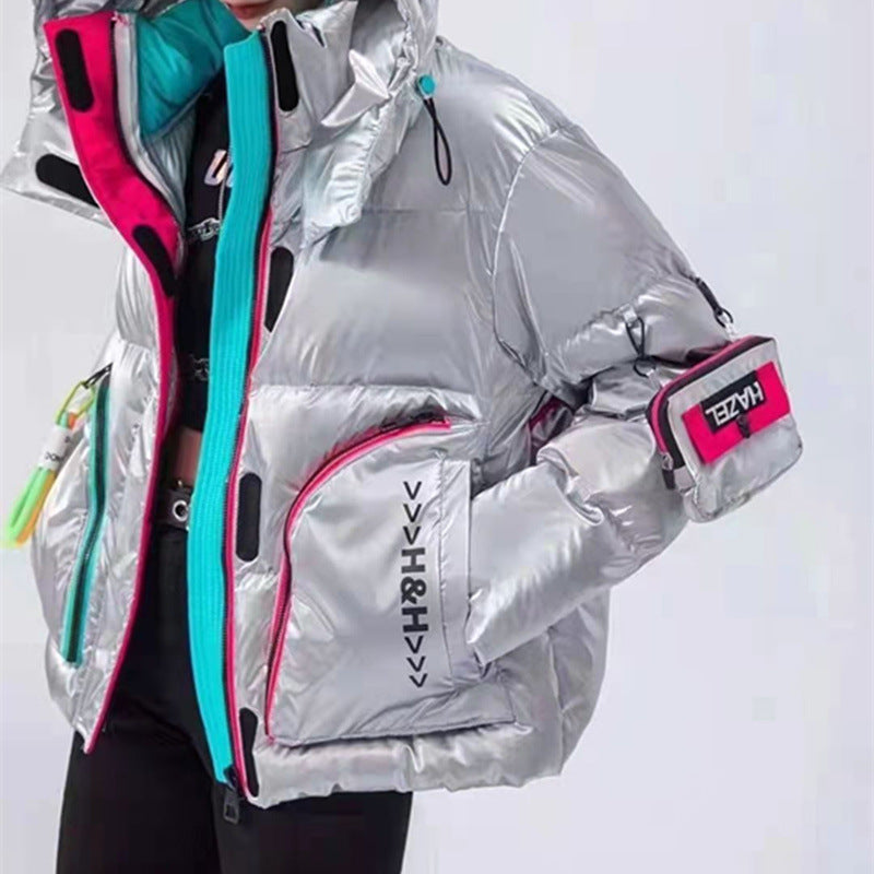Down Jacket Women's Short Production Long Winter Coat Shiny Loose Contrast Color Hooded Down Jacket - LaTezza Online Shop