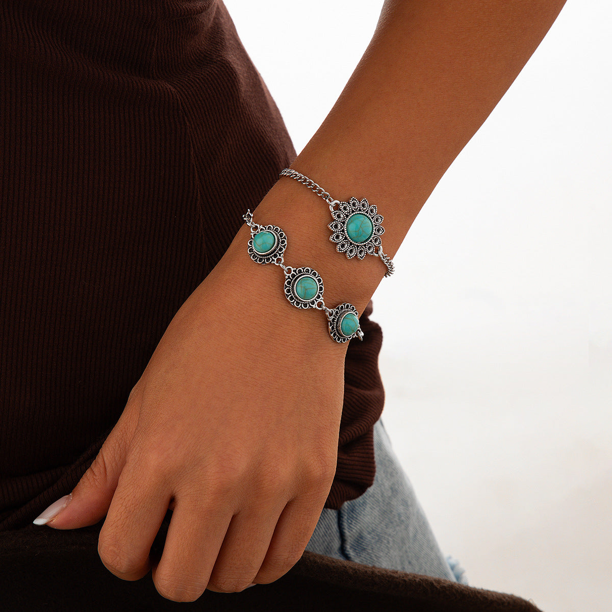 Ethnic style retro alloy turquoise bracelet Bohemian artistic bracelet set for women - LaTezza Online Shop