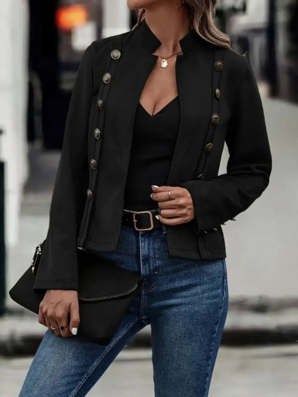 Decorative Button Open Front Long Sleeve Jacket - LaTezza Online Shop