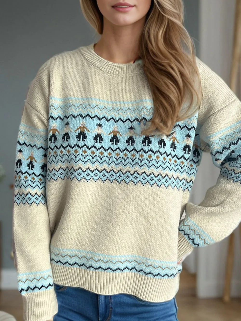 Contrast Round Neck Dropped Shoulder Sweater - LaTezza Online Shop
