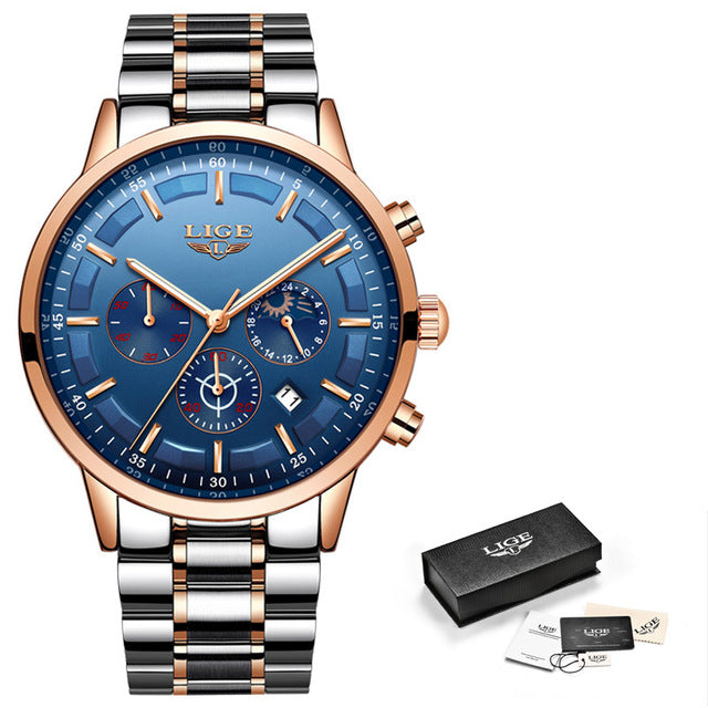 LIGE Sport Quartz Mens Top Brand Luxury Business Waterproof Watch