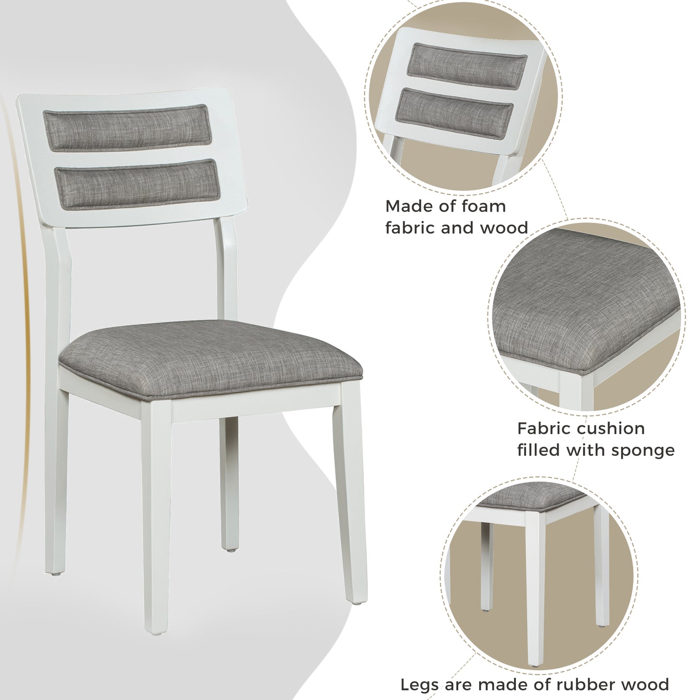TREXM Classic and Traditional Style 6 - Piece Dining Set, Includes Dining Table 4 Upholstered Chairs & Bench (White+Gray) - LaTezza Online Shop