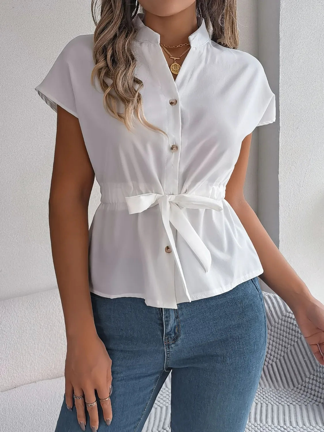 Notched Short Sleeve Blouse - LaTezza Online Shop