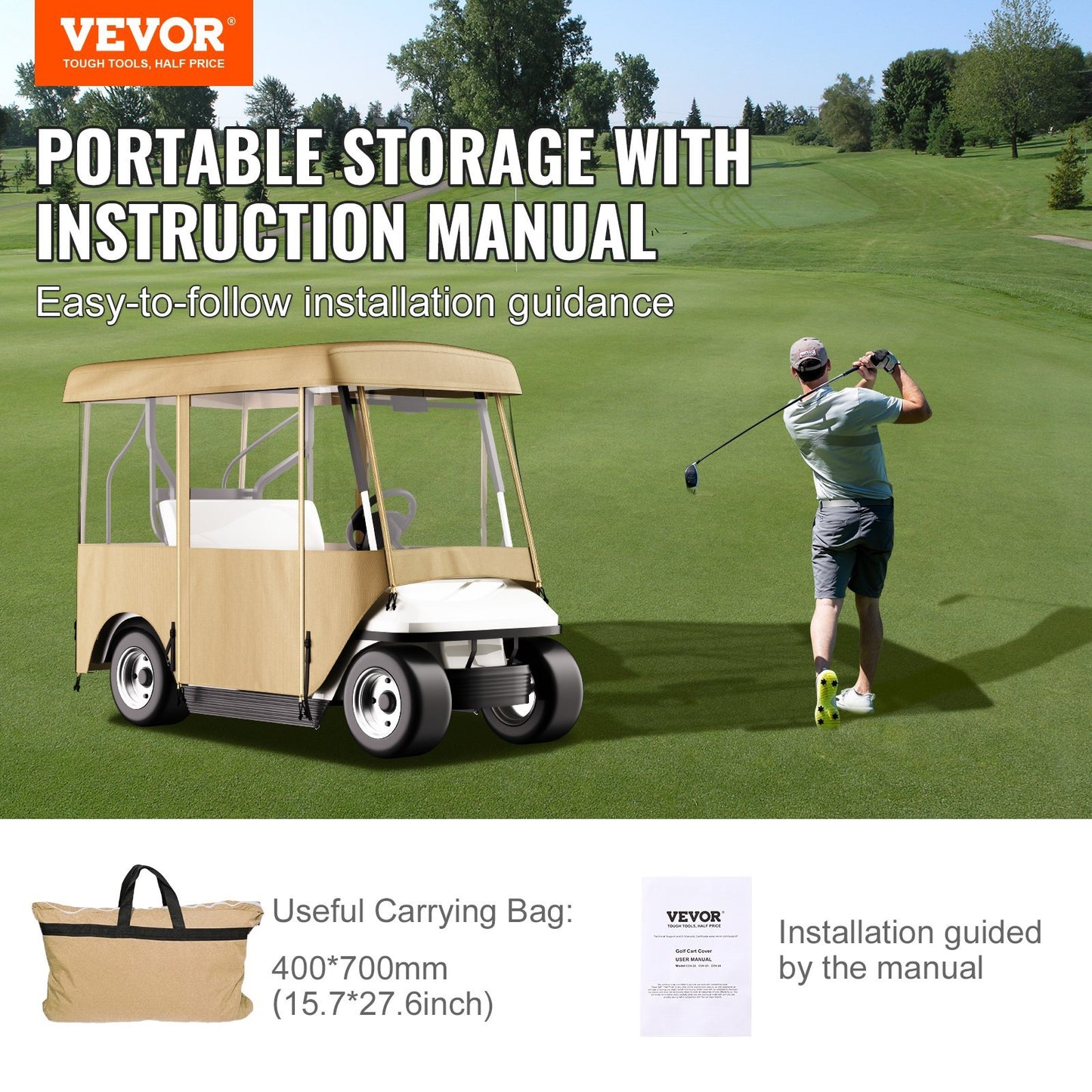 VEVOR Golf Cart Enclosure Cover 4 Sided Fairway Deluxe 300D Waterproof With Transparent Windows - LaTezza Online Shop