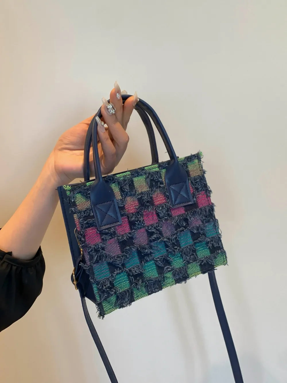Raw Edge Plaid Shoulder Bag - LaTezza Online Shop