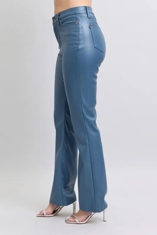 Judy Blue Full Size High Waist Tummy Control Faux Leather Bootcut Pants Plus Size - LaTezza Online Shop
