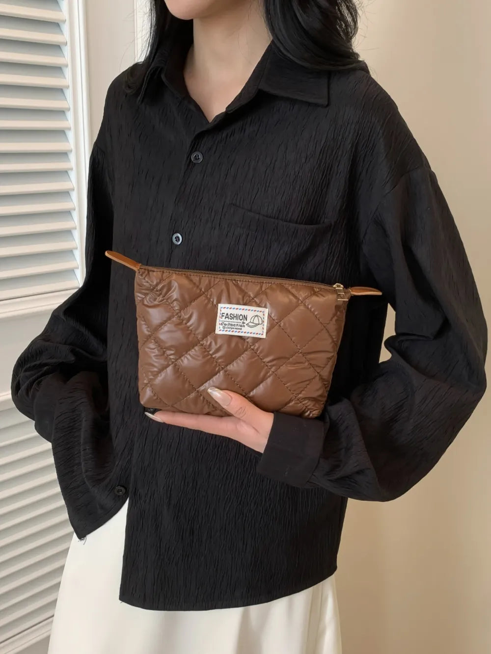 Solid Quilted Clutch with Zipper - LaTezza Online Shop