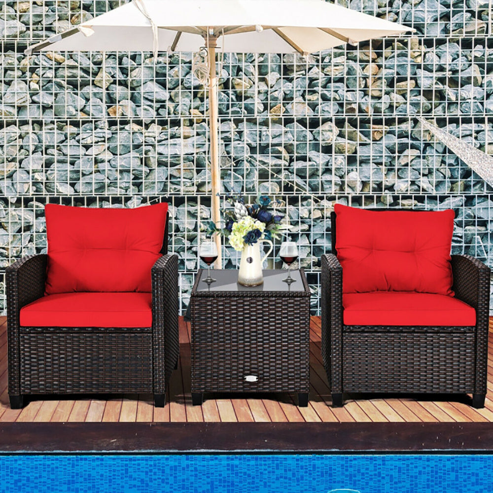 3 Pieces Rattan Patio Furniture Set With Washable Cushion - LaTezza Online Shop
