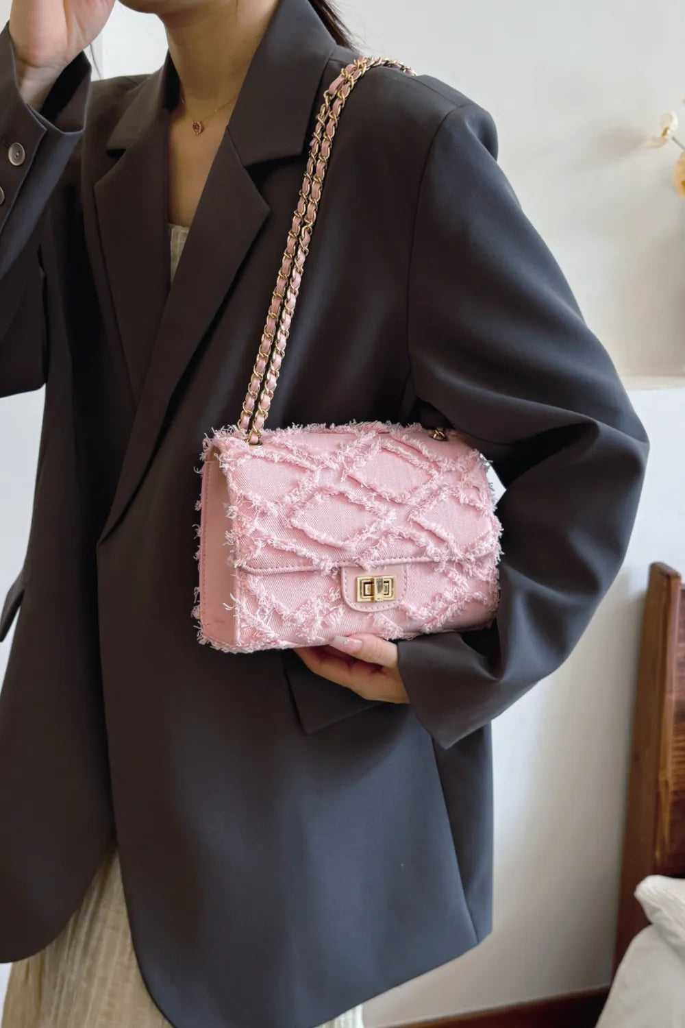 Raw Hem Denim Crossbody Bag - LaTezza Online Shop
