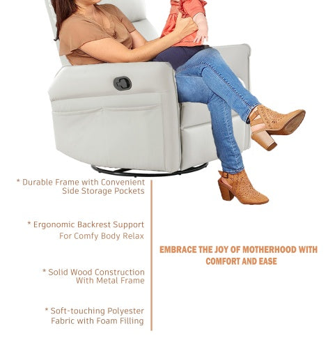 Modern Small Swing Swivel Recliner Bedroom Chair - LaTezza Online Shop