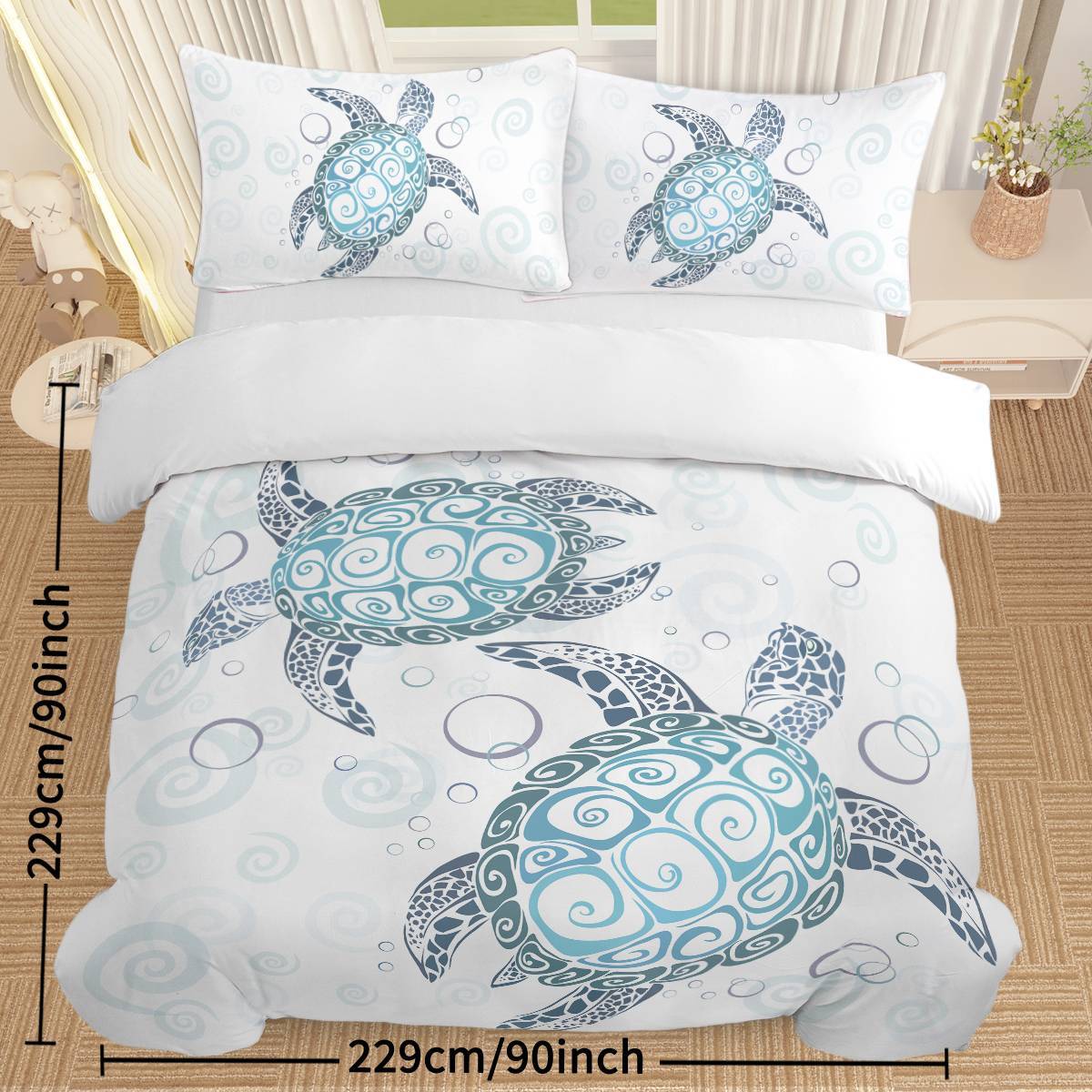 Turtle Bed Sets Ocean 3 Piece Turtle Themed Comforter Cover With 2 Pillowcases - LaTezza Online Shop